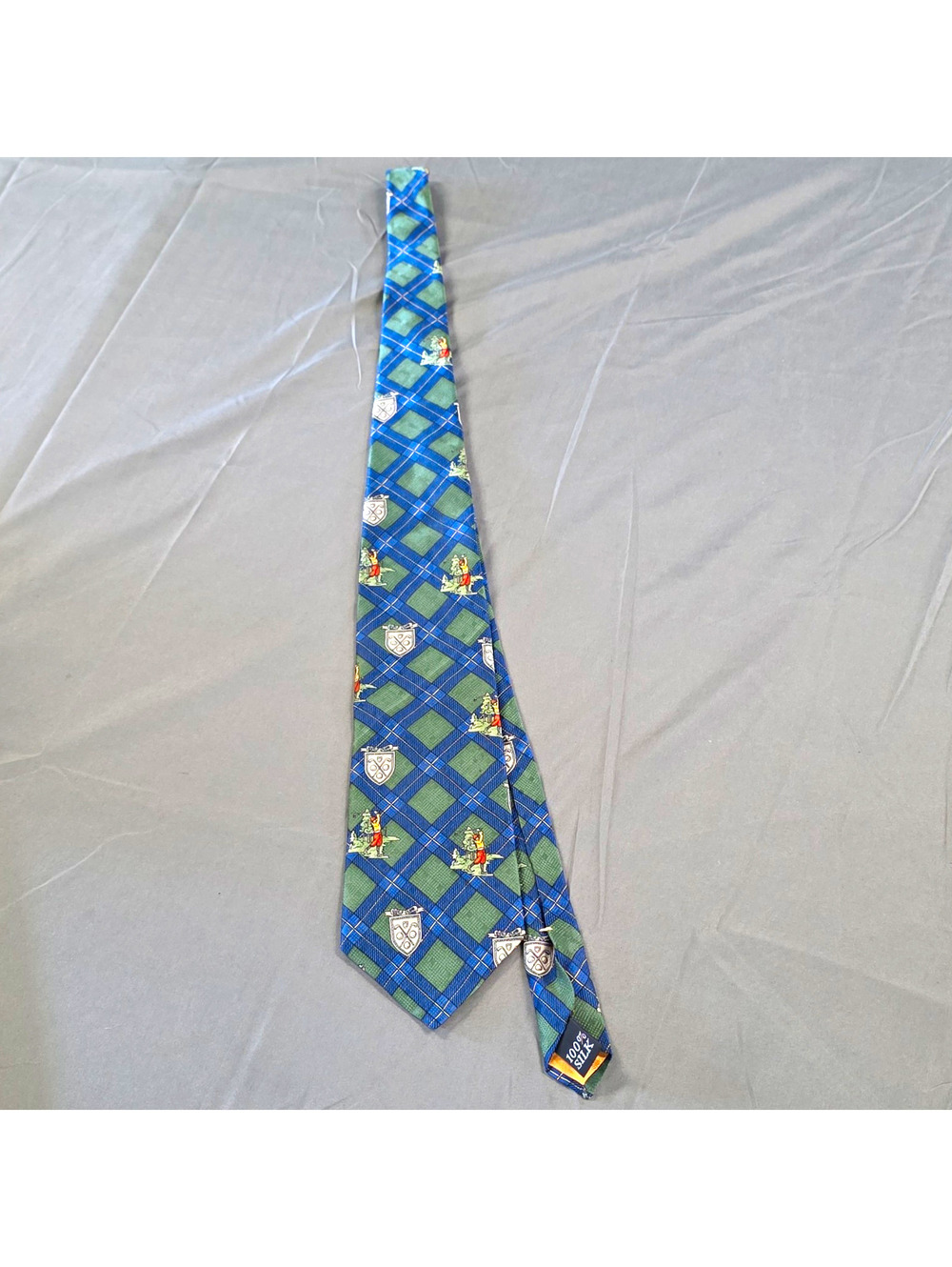 Spencer Lowe Men's Plaid & Checks Woven Silk Pointed Tie Blue Green